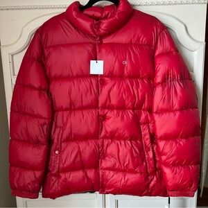 NWT Men’s Calvin Klein Red Puffer Jacket Coat Large Water Resistant Insulated